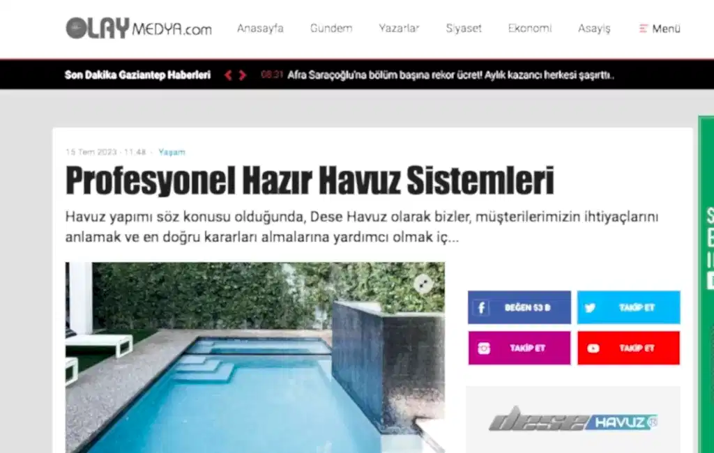 Profesyonel Hazır Havuz Sistemleri Havuz Yapımı