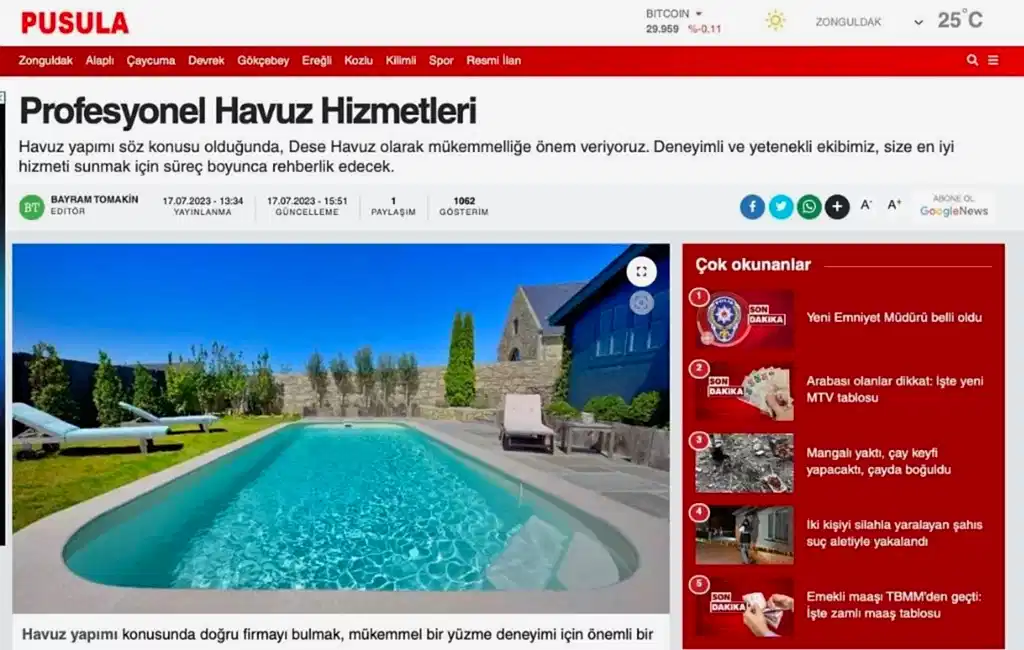 Profesyonel Havuz Hizmetleri Havuz Yapımı